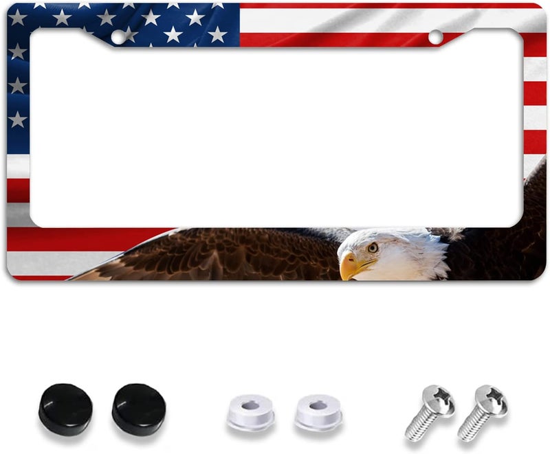Smoaffly Eagle American Flag License Plate Frame - Decorative Aluminum Cover for Cars, SUVs, and Trucks - Image 1