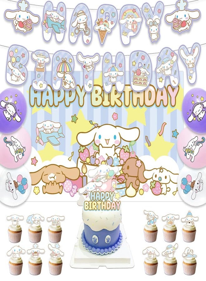 MUSNOW 42pcs Cinna-morolls Birthday Party Supplies Pack Includes，Banner，Cake Topper，Blackdrop,Balloons for Cinna-morolls party decoration - Image 1