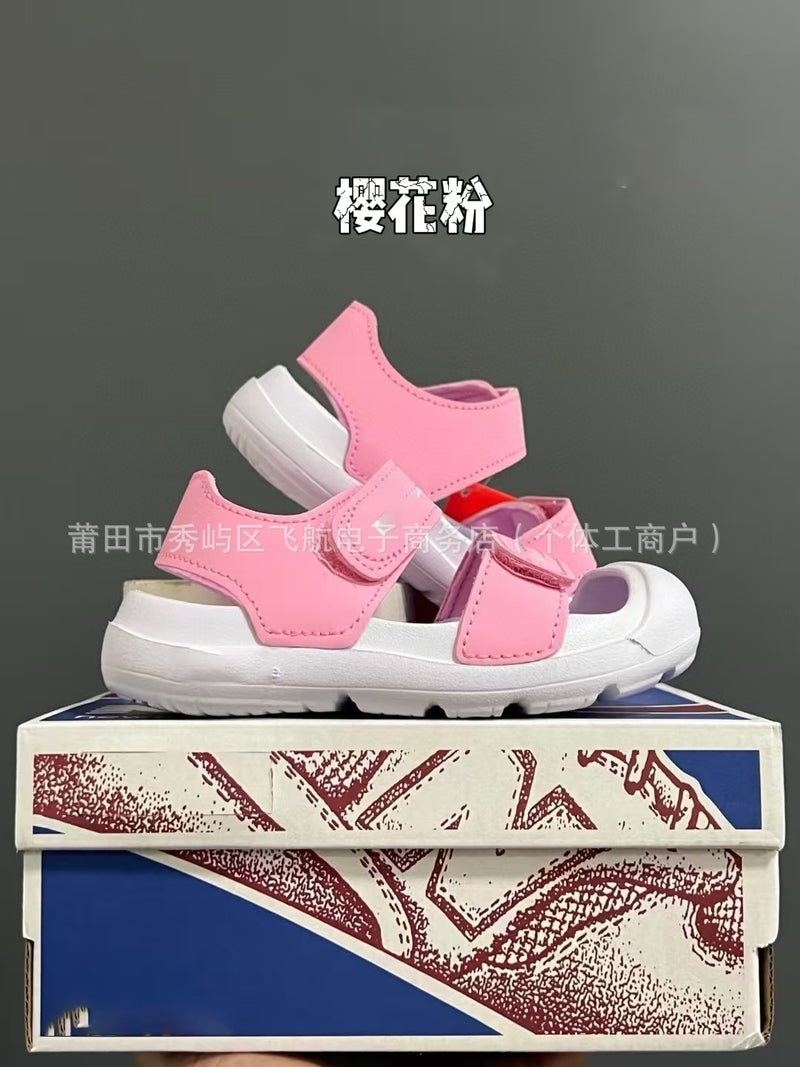 Tied Shoes Factory-Children'S Baotou Foot Protection Beach Velcro Sandals Non-Slip Soft Bottom Baby Sports Sandals - Image 1
