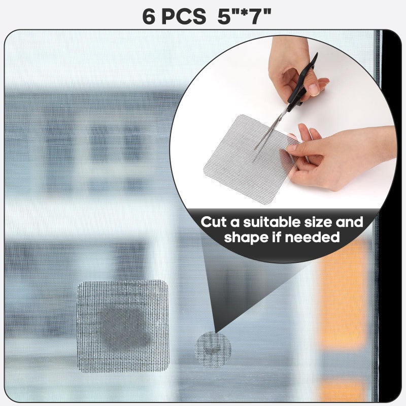 Secopad 5" x 7" Black/Grey Screen Repair Kit, 6 PCS Window Screen Patch Repair Tape for Mesh Window Door, Strong Adhesive Fiberglass Mesh Pacth Tape - Image 4