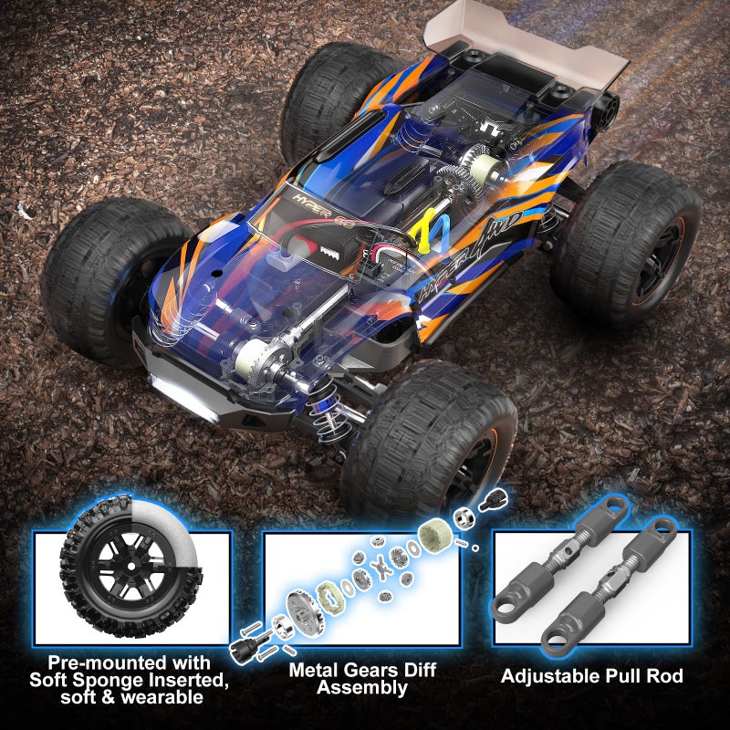HYPER GO H16DR 1:16 Scale Ready to Run Fast Remote Control Car, High Speed Jump RC Monster Truck, Off Road RC Cars, 4WD All Terrain RTR RC Truck with 2 LiPo Batteries for Boys and Adults - Image 2