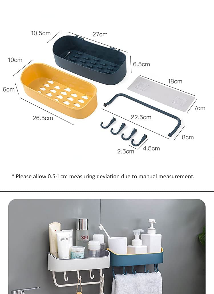 RIGJAK Multipurpose Kitchen Bathroom Wall Mount with Holder and Towel Rack Shampoo Holder Strong Magic Sticker Shower Basket Shelf No Drill Storage Rack Super Adhesive Organizer Multicolor - Image 2
