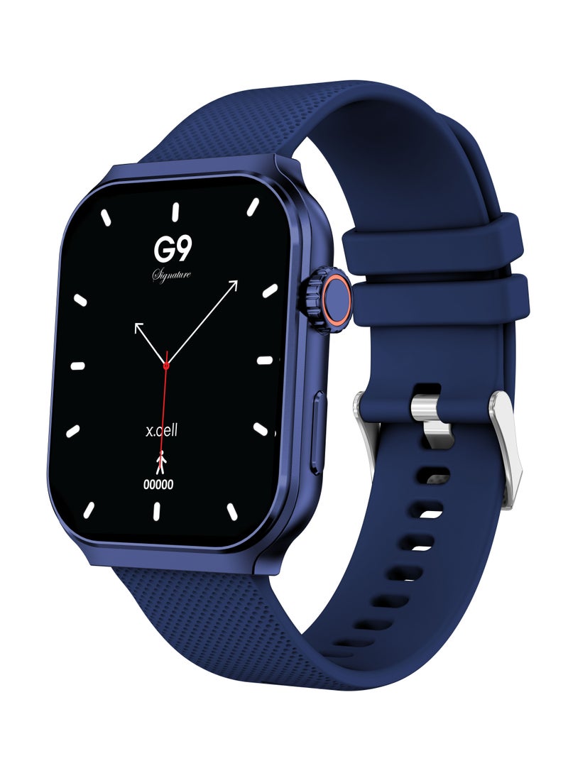 Xcell - G9 Signature Unisex Smart Watch, 2.01” HD Display with IP67 Water Proof, Fitness Tracker with 107 Workout Options, 7+ Days Battery with Wireless Charging, Compatible with iOS & Android - Blue - Image 1
