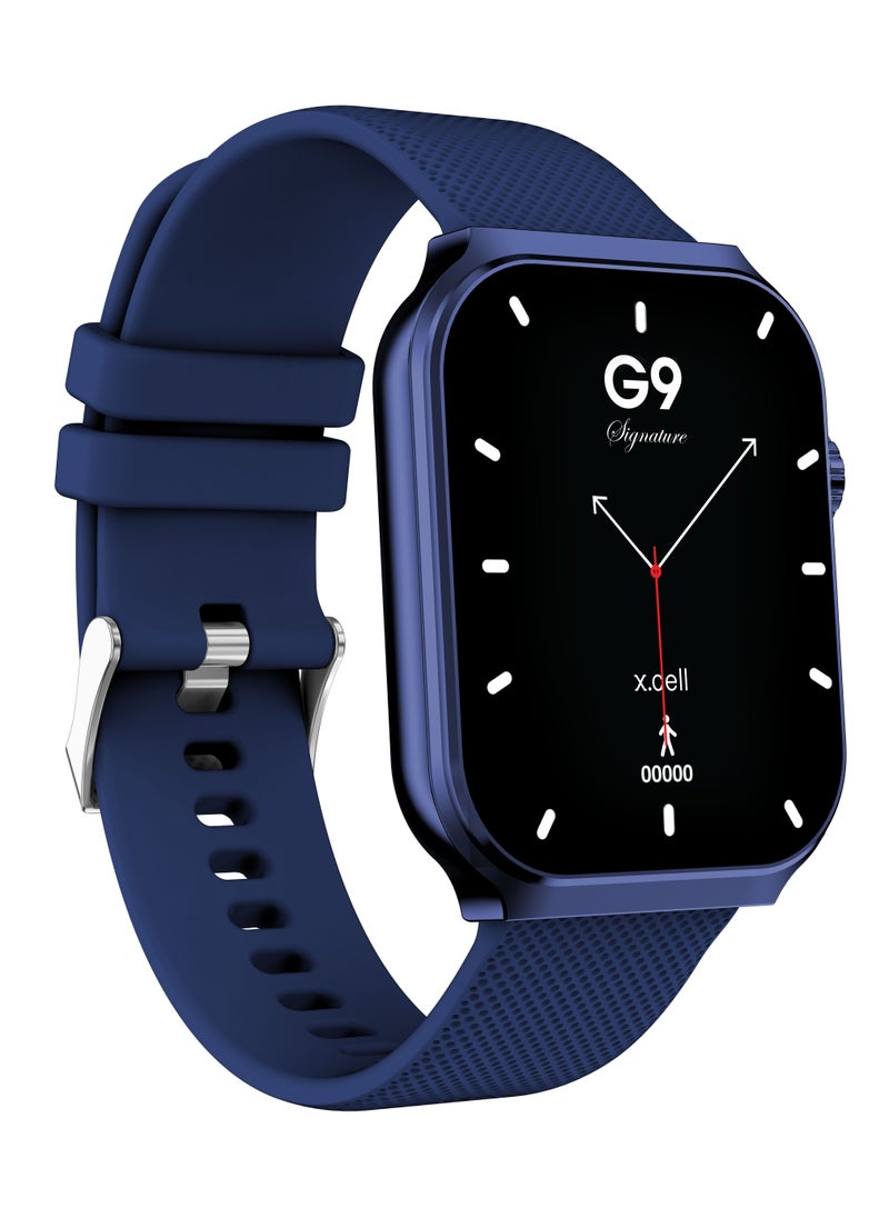 Xcell - G9 Signature Unisex Smart Watch, 2.01” HD Display with IP67 Water Proof, Fitness Tracker with 107 Workout Options, 7+ Days Battery with Wireless Charging, Compatible with iOS & Android - Blue - Image 1
