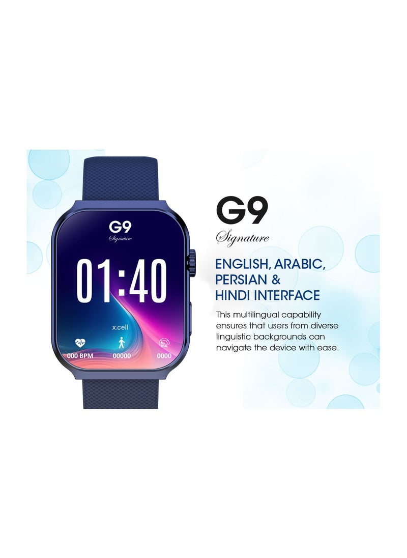 Xcell - G9 Signature Unisex Smart Watch, 2.01” HD Display with IP67 Water Proof, Fitness Tracker with 107 Workout Options, 7+ Days Battery with Wireless Charging, Compatible with iOS & Android - Blue - Image 1