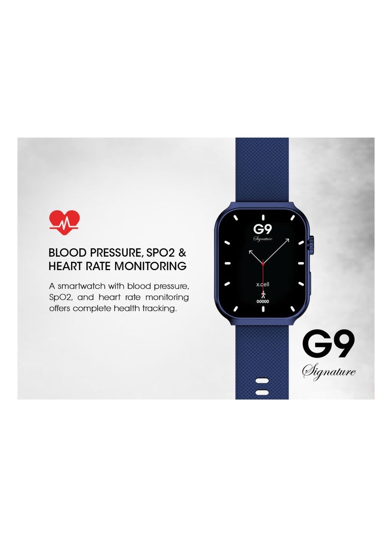 Xcell - G9 Signature Unisex Smart Watch, 2.01” HD Display with IP67 Water Proof, Fitness Tracker with 107 Workout Options, 7+ Days Battery with Wireless Charging, Compatible with iOS & Android - Blue - Image 1