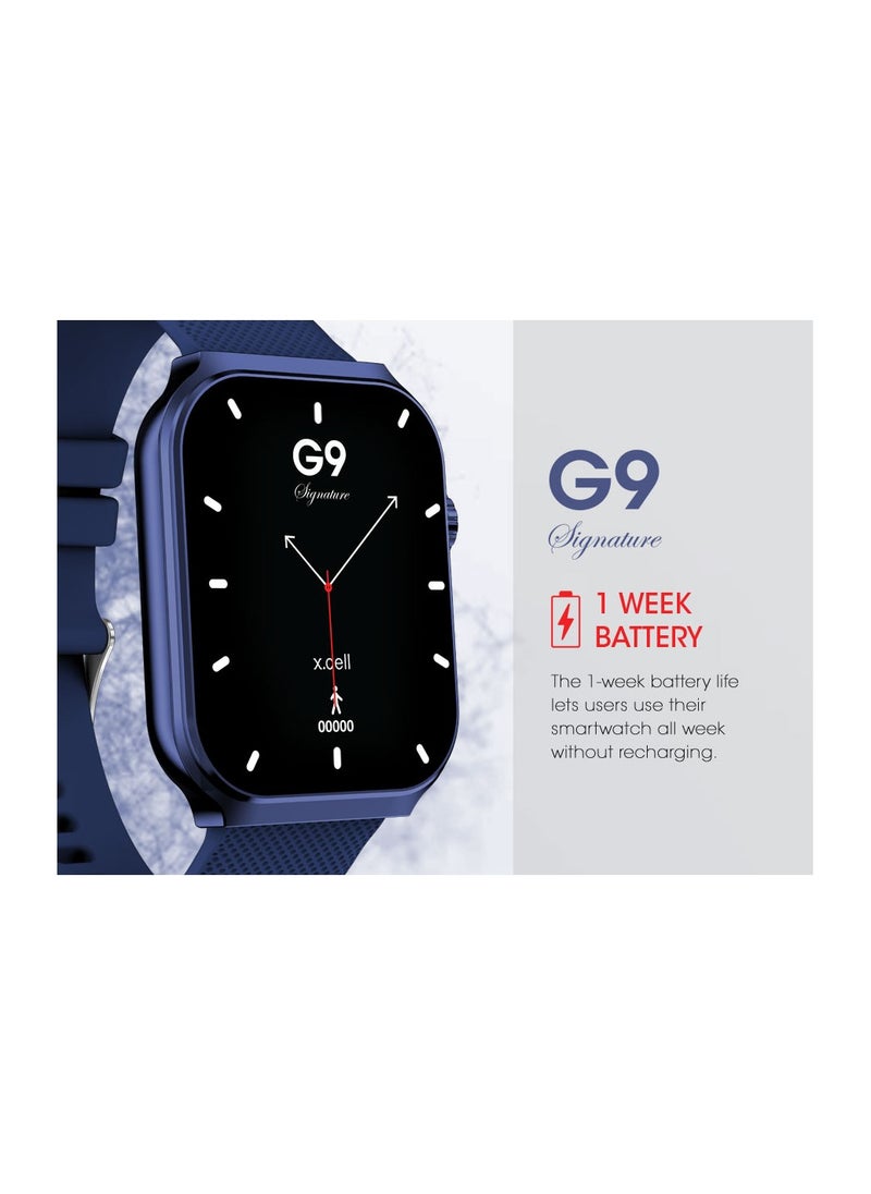 Xcell - G9 Signature Unisex Smart Watch, 2.01” HD Display with IP67 Water Proof, Fitness Tracker with 107 Workout Options, 7+ Days Battery with Wireless Charging, Compatible with iOS & Android - Blue - Image 1