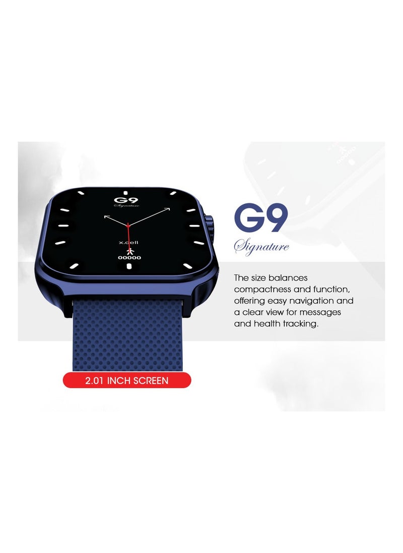 Xcell - G9 Signature Unisex Smart Watch, 2.01” HD Display with IP67 Water Proof, Fitness Tracker with 107 Workout Options, 7+ Days Battery with Wireless Charging, Compatible with iOS & Android - Blue - Image 1