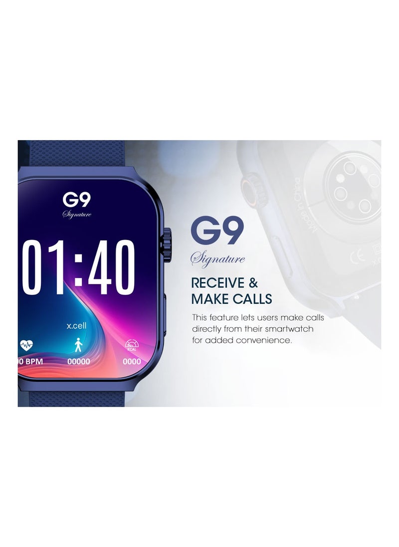 Xcell - G9 Signature Unisex Smart Watch, 2.01” HD Display with IP67 Water Proof, Fitness Tracker with 107 Workout Options, 7+ Days Battery with Wireless Charging, Compatible with iOS & Android - Blue - Image 1