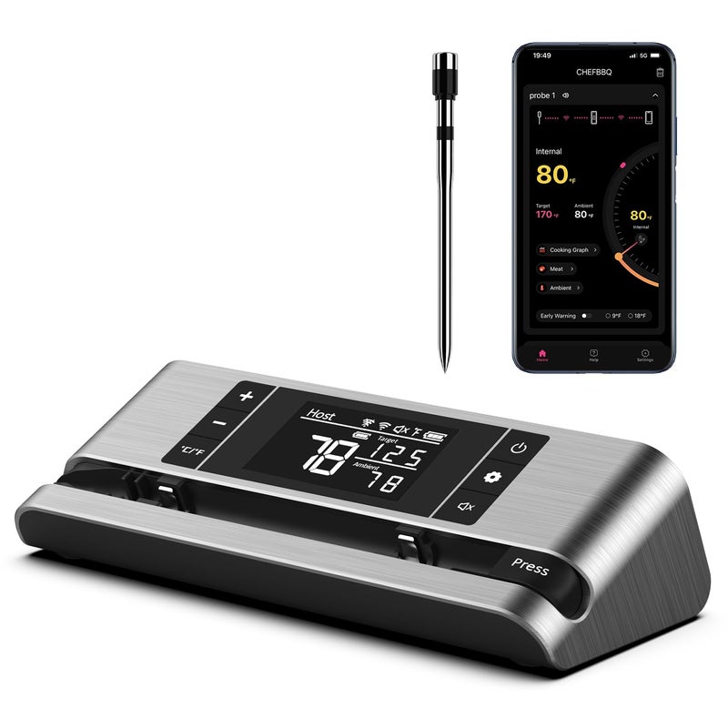 Dewjom Wireless Smart Meat Thermometer with Dual-Sensor Probe, 500FT Remote Monitoring, Dedicated App, Real-Time Ambient and Food Temperature Tracking for Precise Cooking Control - Image 1