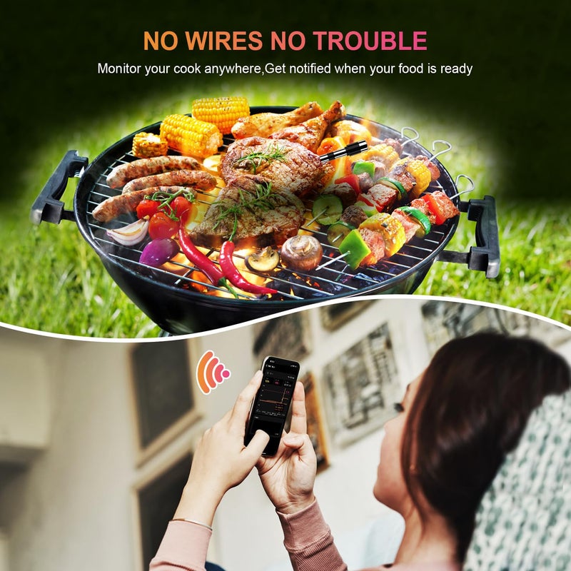 Dewjom Wireless Smart Meat Thermometer with Dual-Sensor Probe, 500FT Remote Monitoring, Dedicated App, Real-Time Ambient and Food Temperature Tracking for Precise Cooking Control - Image 4