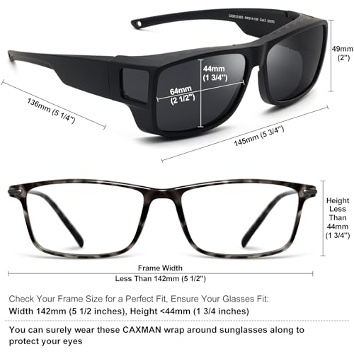 CAXMAN Fit Over Glasses Sunglasses Polarized Wrap Around Sunglasses with Side Window Shields for Men Women Full Protection Matte Black Frames Cat.4 Dark Black Lens 100% UV Protection - Image 4