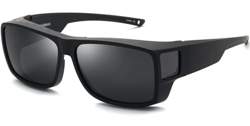 CAXMAN Fit Over Glasses Sunglasses Polarized Wrap Around Sunglasses with Side Window Shields for Men Women Full Protection Matte Black Frames Cat.4 Dark Black Lens 100% UV Protection - Image 1