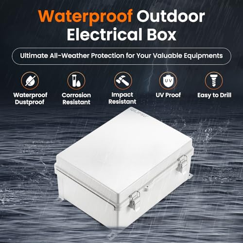 QILIPSU Waterproof Junction Box IP67 Outdoor Plastic Electrical Project Enclosure Weatherproof with Mounting Plate, Wall Brackets, Hinged Grey Cover 16.1"x12.2"x7.1" - Image 2