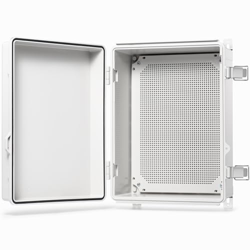 QILIPSU Waterproof Junction Box IP67 Outdoor Plastic Electrical Project Enclosure Weatherproof with Mounting Plate, Wall Brackets, Hinged Grey Cover 16.1"x12.2"x7.1" - Image 1