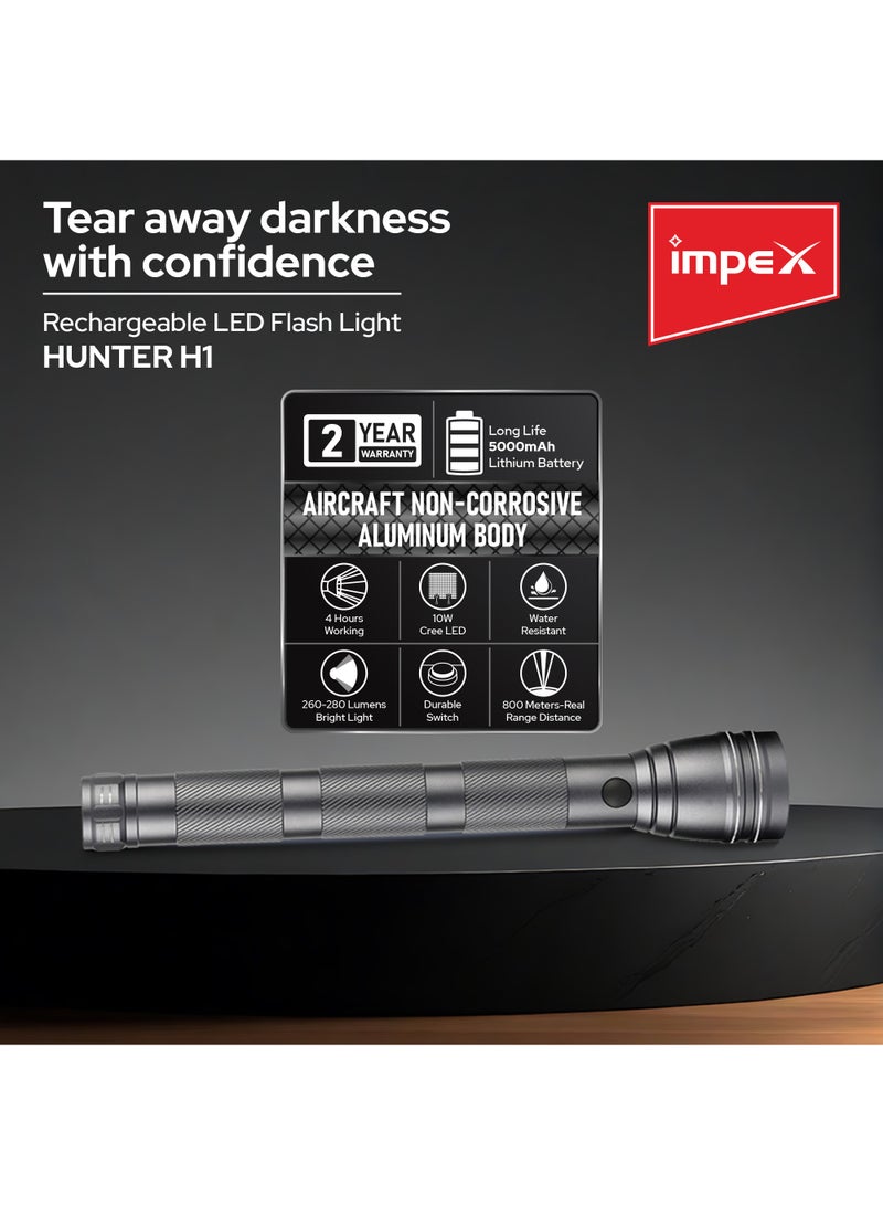 Impex Torch 10W Cree LED Rechargeable Flashlight | Aircraft Non-Corrosive Aluminum Body | Long Beam Range | Waterproof up to 1 Meter | 5000mAh Li-ion Battery | Durable Switch | Wide Voltage DC Adapter  - Image 2