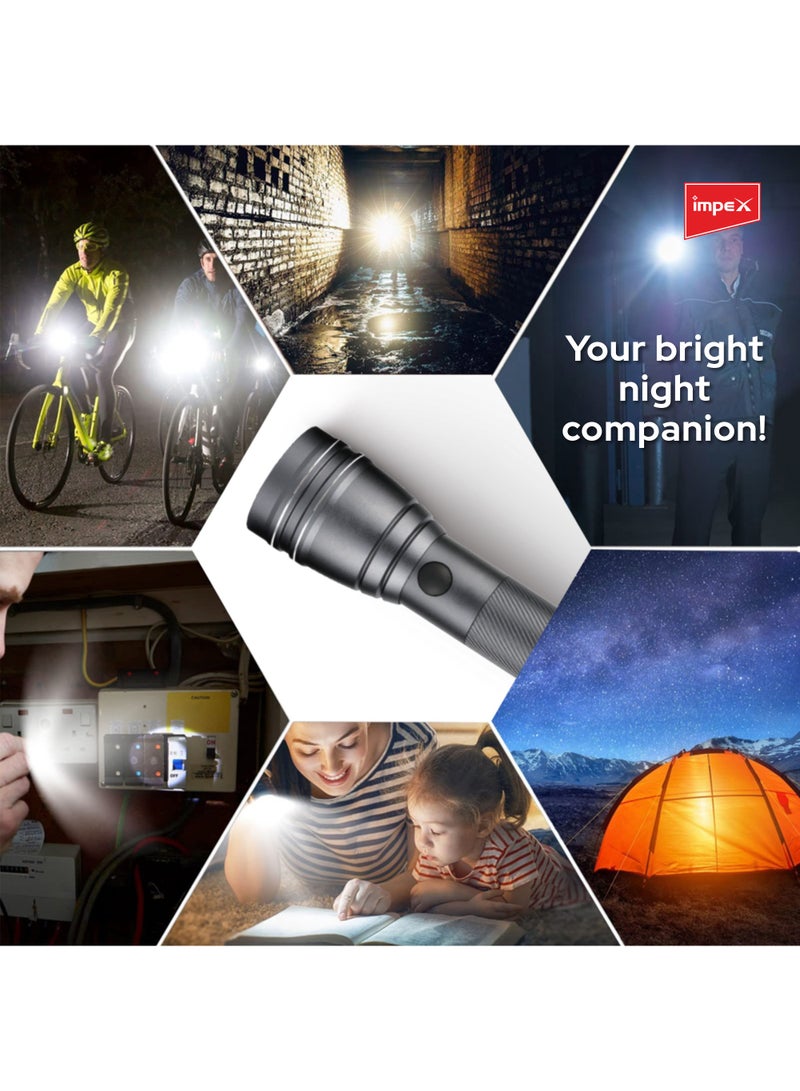 Impex Torch 10W Cree LED Rechargeable Flashlight | Aircraft Non-Corrosive Aluminum Body | Long Beam Range | Waterproof up to 1 Meter | 5000mAh Li-ion Battery | Durable Switch | Wide Voltage DC Adapter  - Image 3