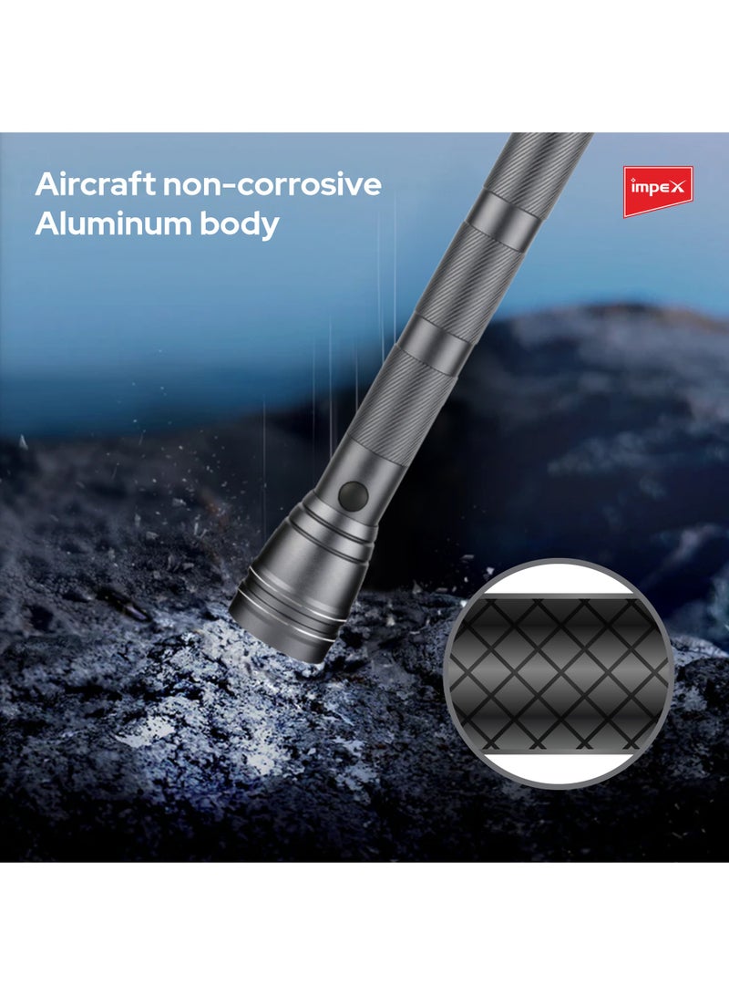 Impex Torch 10W Cree LED Rechargeable Flashlight | Aircraft Non-Corrosive Aluminum Body | Long Beam Range | Waterproof up to 1 Meter | 5000mAh Li-ion Battery | Durable Switch | Wide Voltage DC Adapter  - Image 5