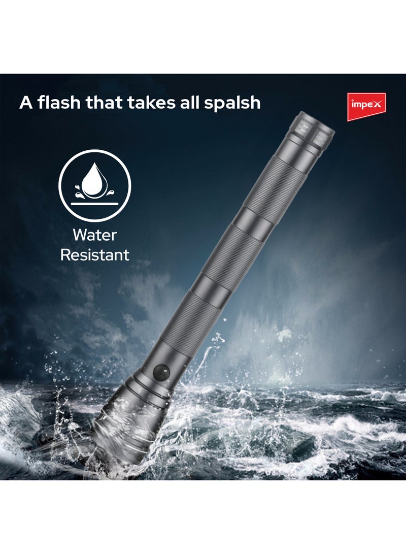 Impex Torch 10W Cree LED Rechargeable Flashlight | Aircraft Non-Corrosive Aluminum Body | Long Beam Range | Waterproof up to 1 Meter | 5000mAh Li-ion Battery | Durable Switch | Wide Voltage DC Adapter  - Image 4