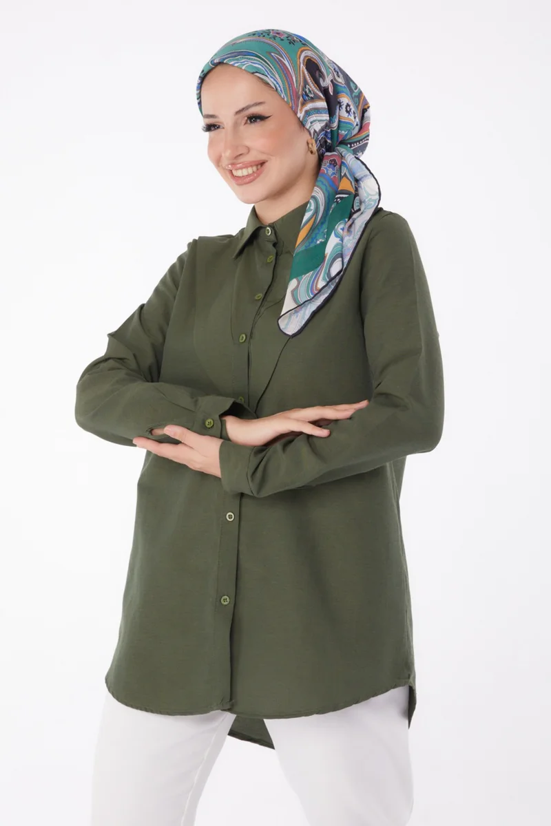 Tofisa Plain Shirt Collar Women's Khaki Shirt - 13247