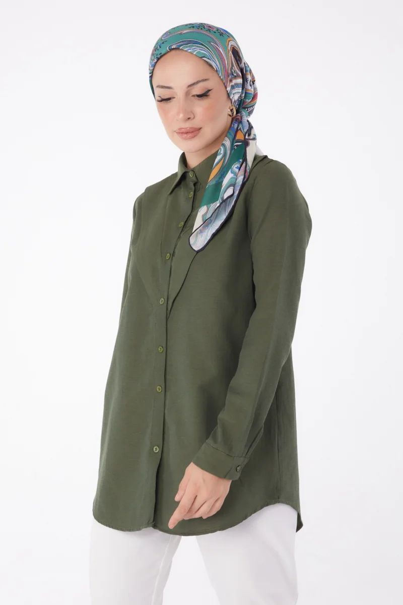 Tofisa Plain Shirt Collar Women's Khaki Shirt - 13247