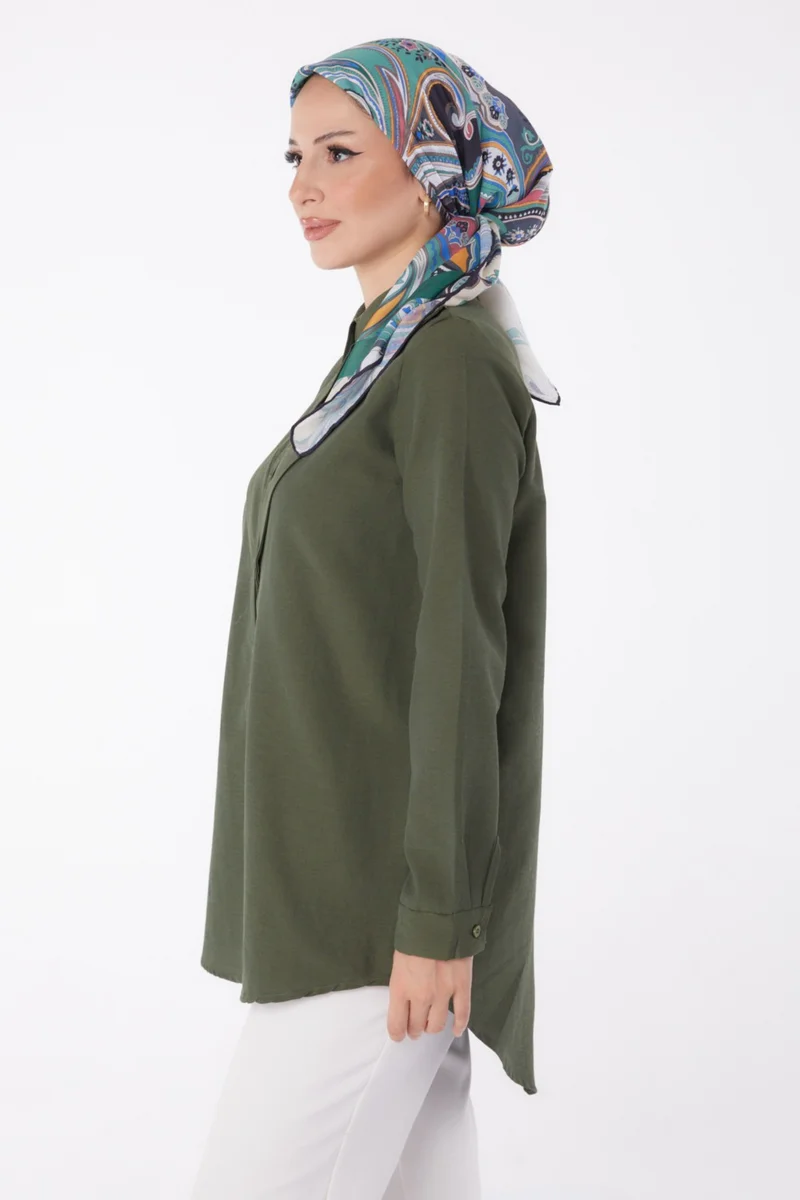 Tofisa Plain Shirt Collar Women's Khaki Shirt - 13247