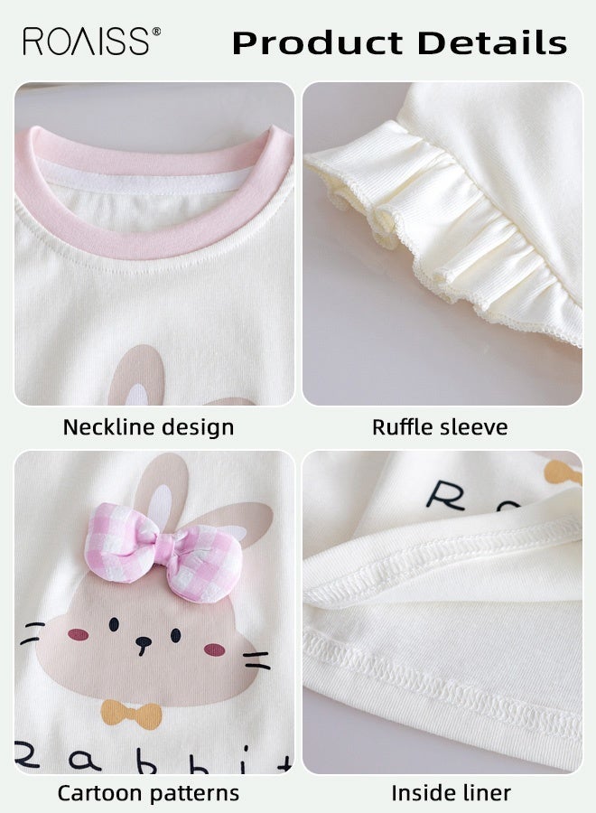 roaiss Girls Summer T Shirt, Ruffle Sleeve Round Neck T-shirt with Rabbit Pattern, Skin-friendly Breathable Tops for Girls, Suitable for Daily Wear or Any Occasion - Image 3