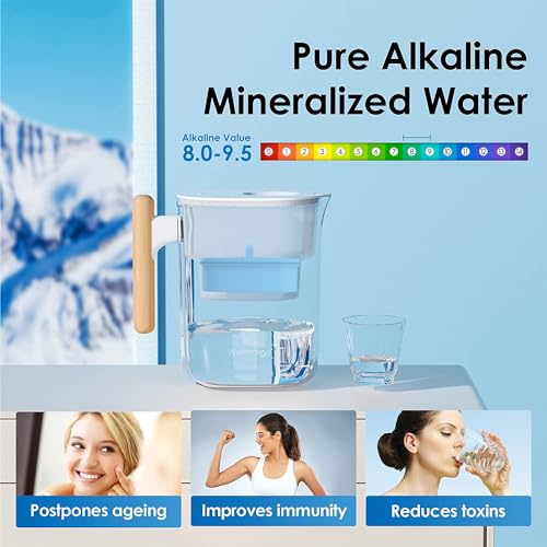 Waterdrop Alkaline Chubby 10-Cup Large Water Filter Pitcher with 1 Filter, Healthy, Clean & Toxin-Free Mineralized Alkaline Water (100 Gallons), Up to PH 9.5, BPA Free - Image 2
