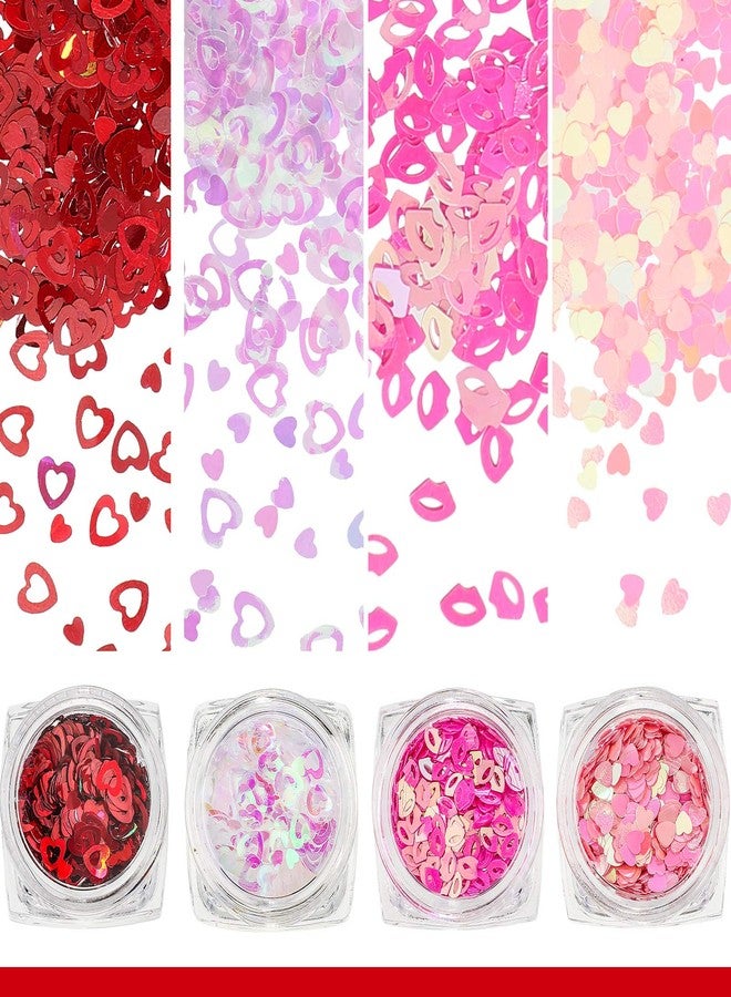 Maitys 12 Boxes Valentine's Day Nail Glitter Heart Nail Sequins Holographic Red Pink Heart and Hollow Heart Lip Sequins 3D fingernail Laser Flakes for Women Girls Makeup fingernail Decoration(Vivid Color) - Image 3