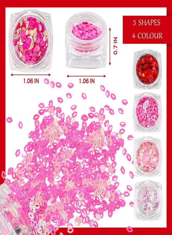 Maitys 12 Boxes Valentine's Day Nail Glitter Heart Nail Sequins Holographic Red Pink Heart and Hollow Heart Lip Sequins 3D fingernail Laser Flakes for Women Girls Makeup fingernail Decoration(Vivid Color) - Image 2
