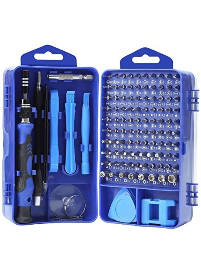 مجموعة مفكات دقيقة 115 في 1، تشمل مفكات مغناطيسية ومفكات كهربائية مع حقيبة محمولة لإصلاح الكمبيوتر والهواتف المحمولة وأجهزة الكمبيوتر الشخصي وآيفون والتابلت، باللون الأزرق. - Image 1