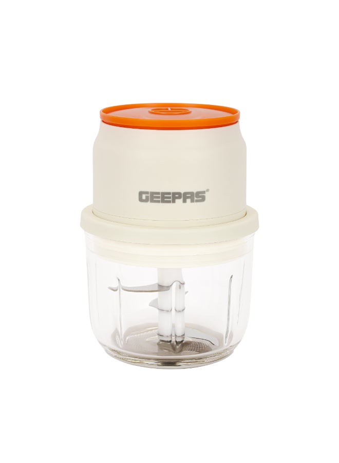 GEEPAS Wireless Mini Food Chopper - Portable Food Cutter Mincer for Dicing, Ginger, Chili, Fruits, Onions, Vegetable | Stainless Steel Blades, LED Indication,USB Rechargeable And Portable 300 ML | 2 Years Warranty 300 ml 1 W GMC42022 White - Image 1