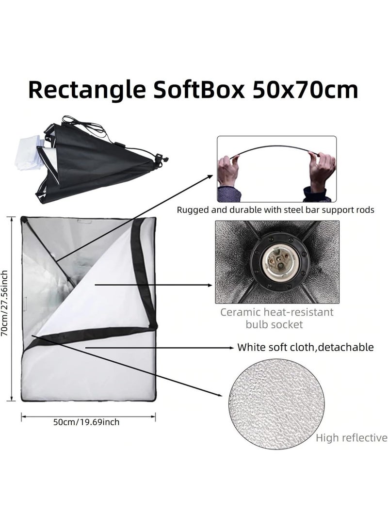 eWINNER Photography Softbox Lighting Kits Professional Continuous Light System Foldable Soft Box For Photo Studio Equipment 50x70CM - Image 4