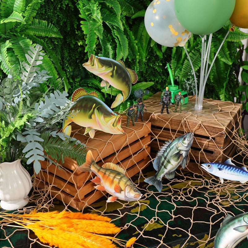 Silipull 11 Pcs Gone Fishing Party Decorations Kit Fishing Net Cute Cardstock Photo Prop for Birthday Sea Animal Indoor Outdoor Dessert Table Party Supply - Image 2