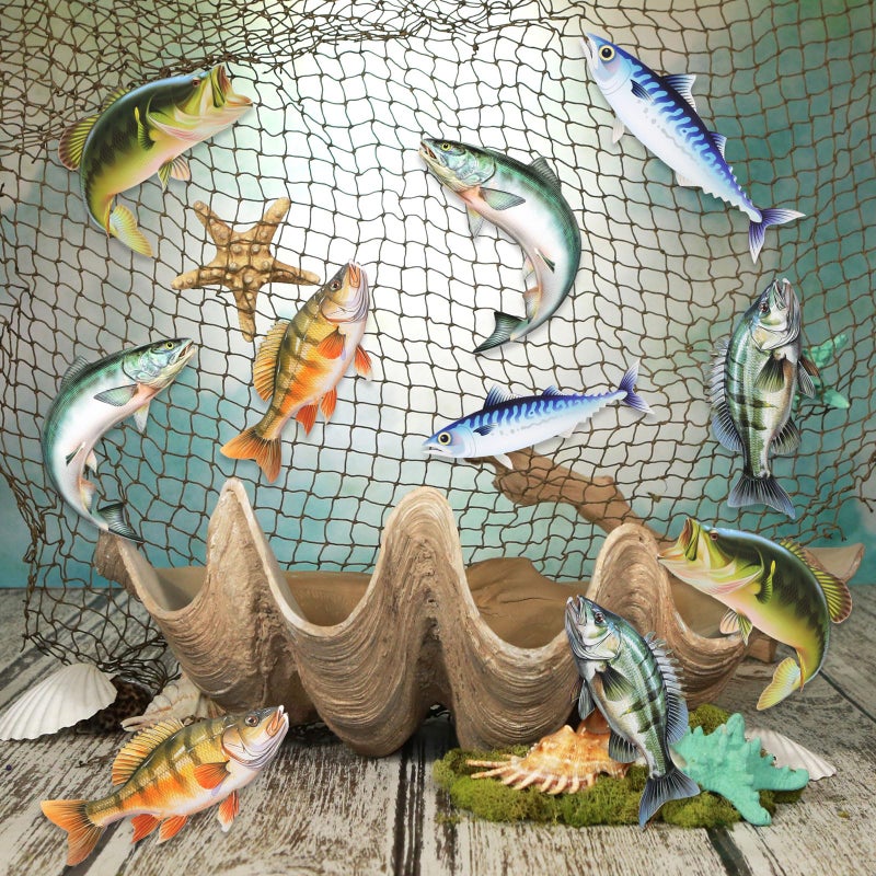 Silipull 11 Pcs Gone Fishing Party Decorations Kit Fishing Net Cute Cardstock Photo Prop for Birthday Sea Animal Indoor Outdoor Dessert Table Party Supply - Image 5