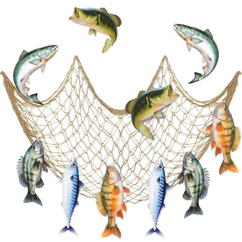 Silipull 11 Pcs Gone Fishing Party Decorations Kit Fishing Net Cute Cardstock Photo Prop for Birthday Sea Animal Indoor Outdoor Dessert Table Party Supply - Image 1