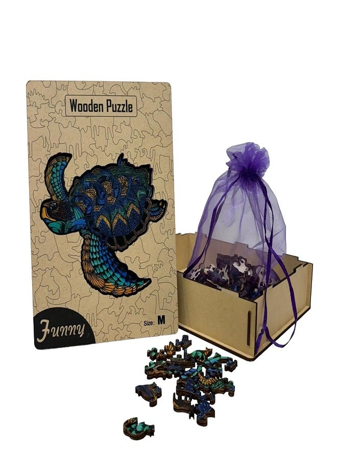 200 قطعة من ألغاز الصور المقطوعة الخشبية، وألغاز خشبية ثلاثية الأبعاد على شكل حيوانات، وسلحفاة للسباحة - Image 1