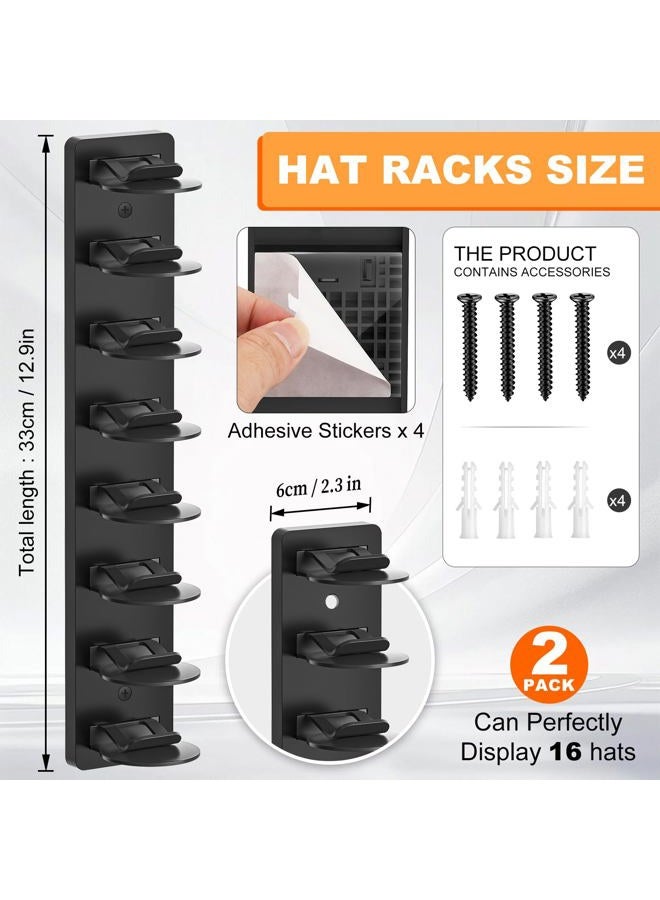 Fododo 2 Pack Hat Organizer for Baseball Caps, Hat Rack for Wall Hold Up 16 Hats, Strong Adhesive & Screw-in Cap Holder hat hangers for Closet Door & Bedroom - Image 2
