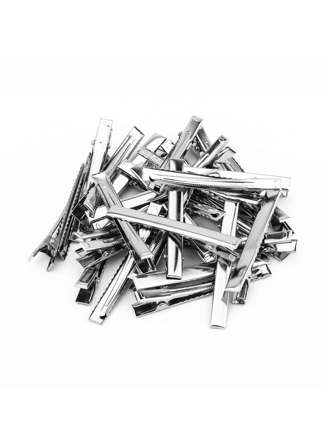 UJOY Flat Metal Single Prong Alligator Duckbills Diy Barrette Bow Hair Clips, Set Of 30 Pieces (Flat-7.6Cm-30Pcs), Silver
