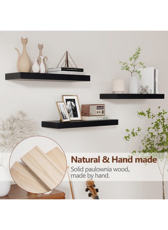 fuqing Black Floating Shelves for Wall, Wooden Shelves for Wall Set of 3, Modern Black Shelves for Bedroom Living Room Bathroom Kitchen, Shelves for Wall Decor Storage - Black - Image 1