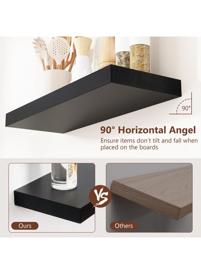 fuqing Black Floating Shelves for Wall, Wooden Shelves for Wall Set of 3, Modern Black Shelves for Bedroom Living Room Bathroom Kitchen, Shelves for Wall Decor Storage - Black - Image 2