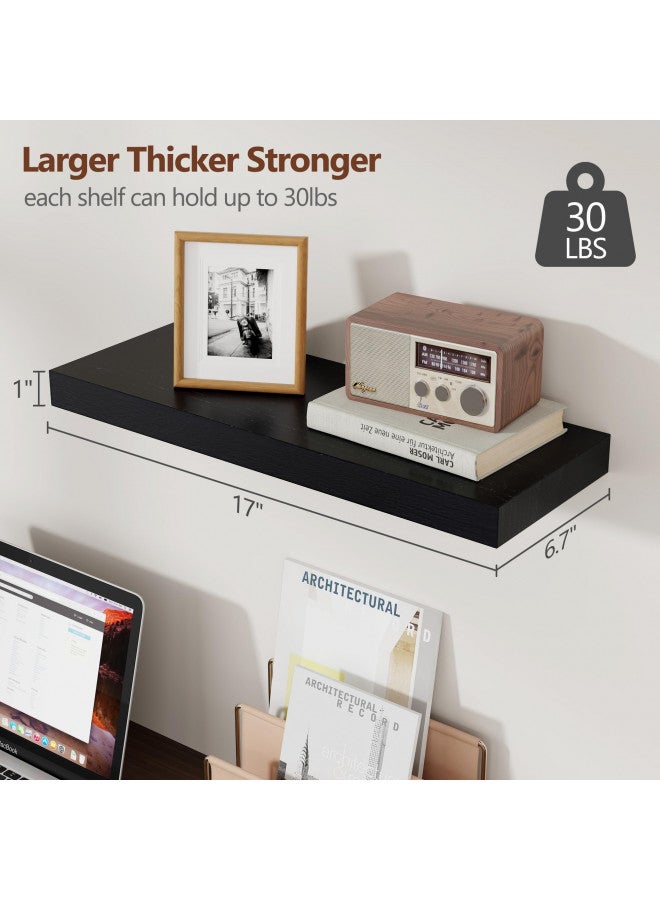 fuqing Black Floating Shelves for Wall, Wooden Shelves for Wall Set of 3, Modern Black Shelves for Bedroom Living Room Bathroom Kitchen, Shelves for Wall Decor Storage - Black - Image 3