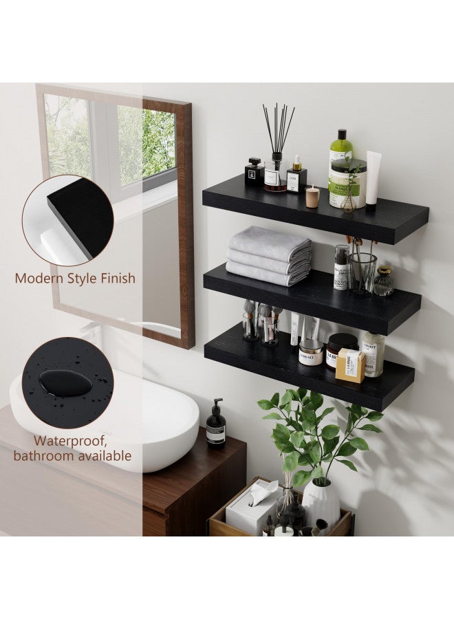 fuqing Black Floating Shelves for Wall, Wooden Shelves for Wall Set of 3, Modern Black Shelves for Bedroom Living Room Bathroom Kitchen, Shelves for Wall Decor Storage - Black - Image 4