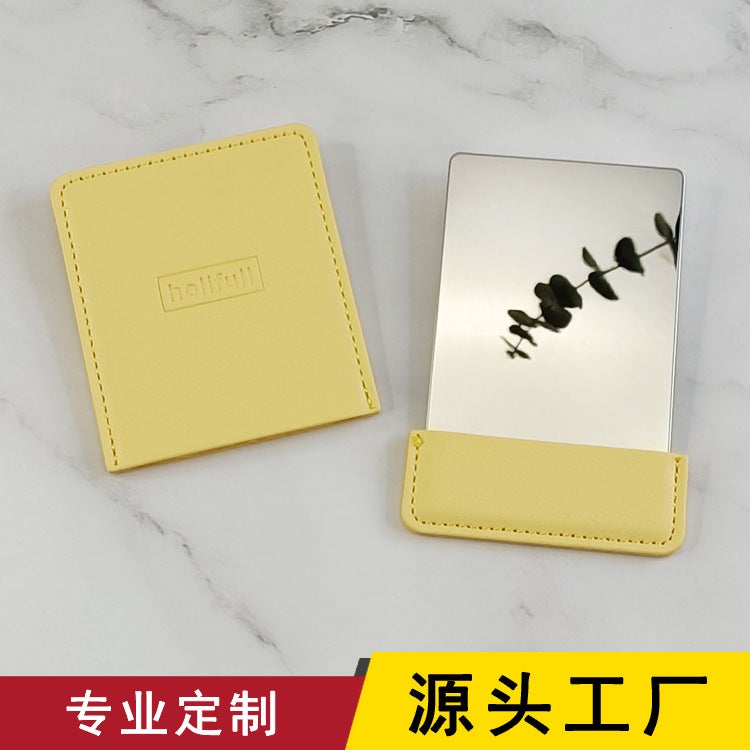 Japanese And Korean Ultra-Thin Portable Makeup Mirror Square Stainless Steel Beauty Mirror Pu Leather Makeup Mirror Gift Mirror - Image 2