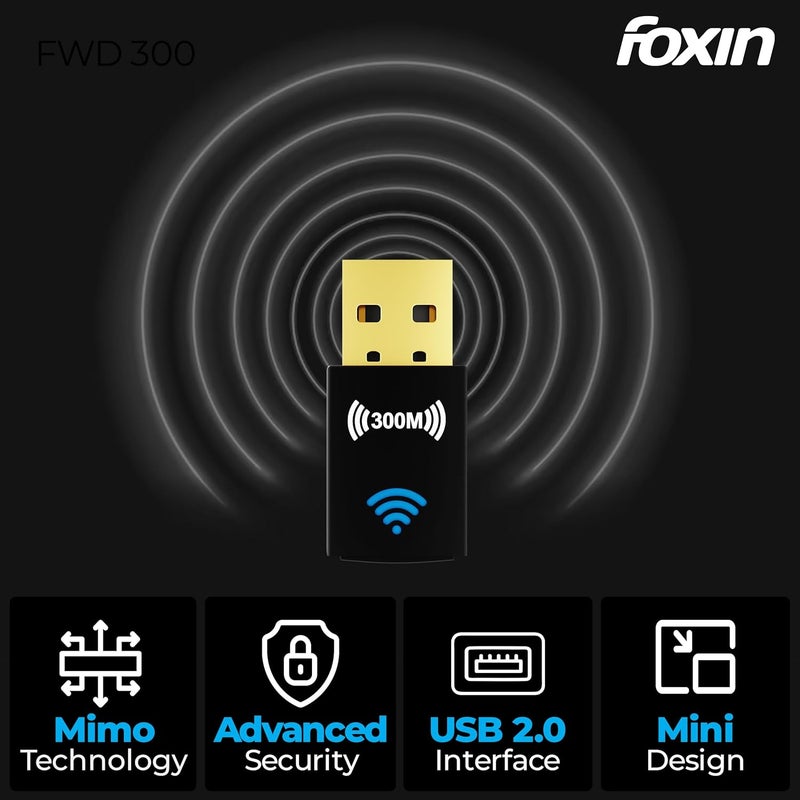 FOXIN Nano 300 mbps Wireless USB Wi-Fi Adapter for PC, Desktop, Laptop | Mini WiFi Dongle Compatible with Windows, Mac Os & Linux Kernel | Advanced Security WPA/WPA2 encryption Standards | 300 mbps - Image 2