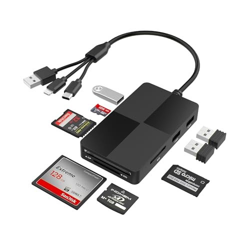 Ardaddyn 8-in-1 Memory Card Reader with 3 USB Ports, Lightning/USB-C/USB-A Adapter for iPhone/Android/PC/Mac, Supports SD/TF/MS/CF/XD Card & OTG for Photo/Video Transfer - Image 1