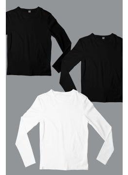 Rock&Roll Plain 2 Black, 1 White Long Sleeve Men's T-Shirt 3-Piece Eco Pack  - Image 1