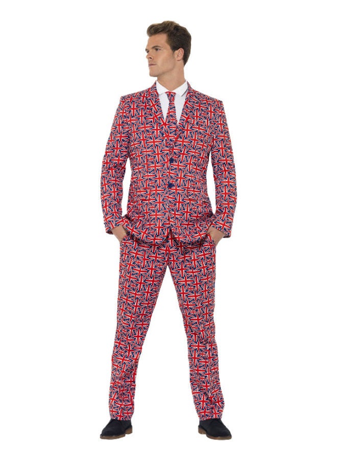 Union Jack Suit Red With Jacket Trouser And Tie Large