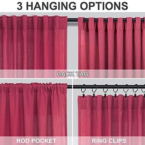 DANCURTON Hot Pink Curtains for Living Room 84 Inch Length 2 Panels Set Back Tab Pocket Semi Sheer Linen Boho Vibrant Bright Colored Girls Curtains for Bedroom Princess Decor Raspberry Fuchsia Magenta Red 52x84 - Image 3