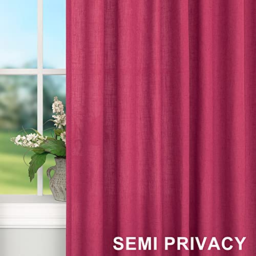 DANCURTON Hot Pink Curtains for Living Room 84 Inch Length 2 Panels Set Back Tab Pocket Semi Sheer Linen Boho Vibrant Bright Colored Girls Curtains for Bedroom Princess Decor Raspberry Fuchsia Magenta Red 52x84 - Image 4